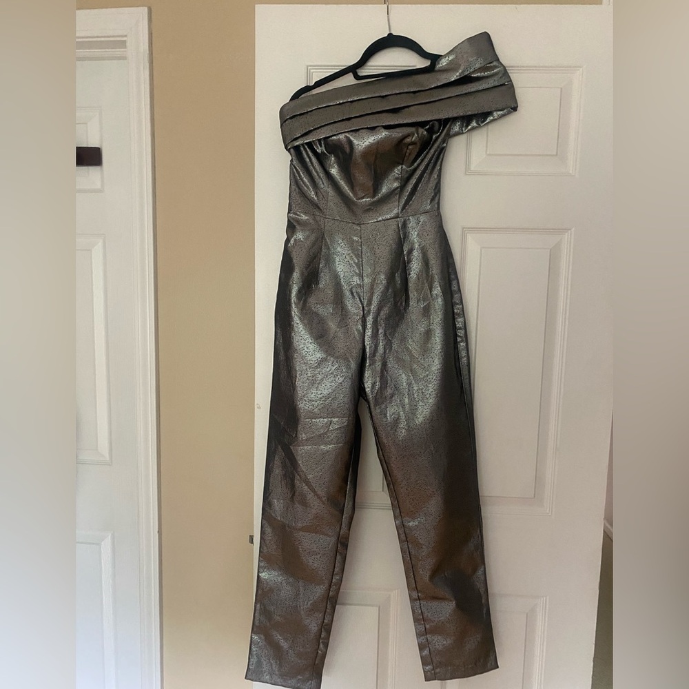 ASOS Metallic Bronze Off-Shoulder Jumpsuit